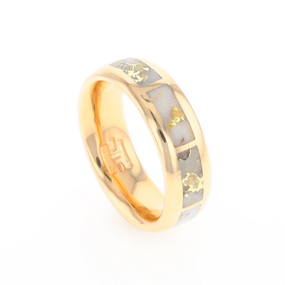 Gold Quartz Ring 8 Rectangle Section Inlaid Eternity Band