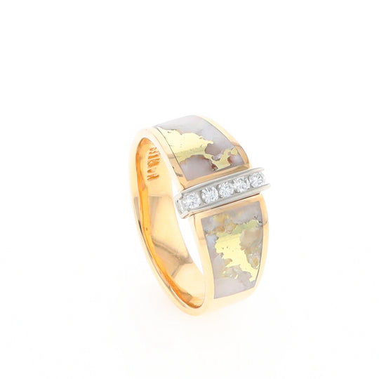 Gold Quartz Ring Double Sided Inlaid with .19ctw Round Diamonds