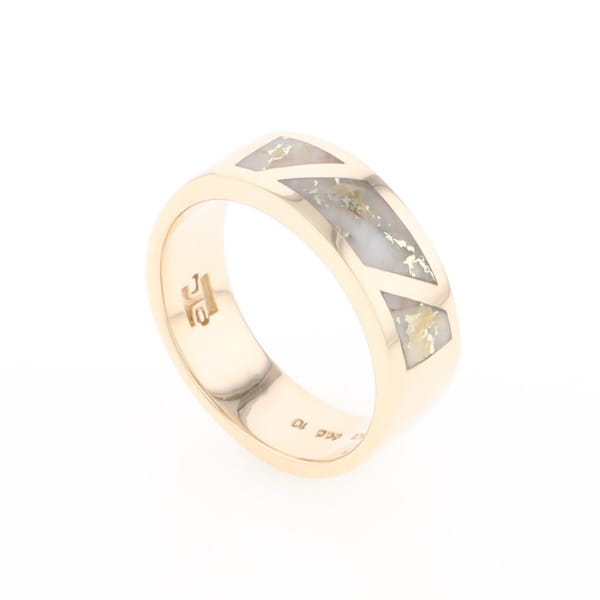 Gold Quartz Ring, 3 Section Inlaid Design