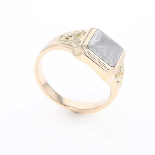 Meteorite Ring Square Inlaid Center Design with Natural Nugget Sides