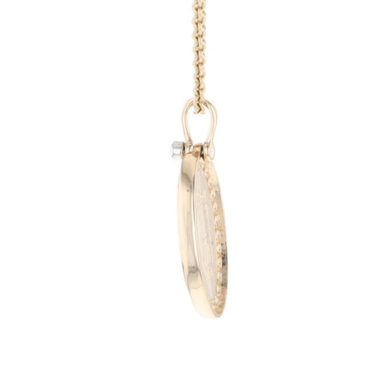 Gold Quartz Necklace .37ctw Halo Diamond Oval Inlaid Pendant
