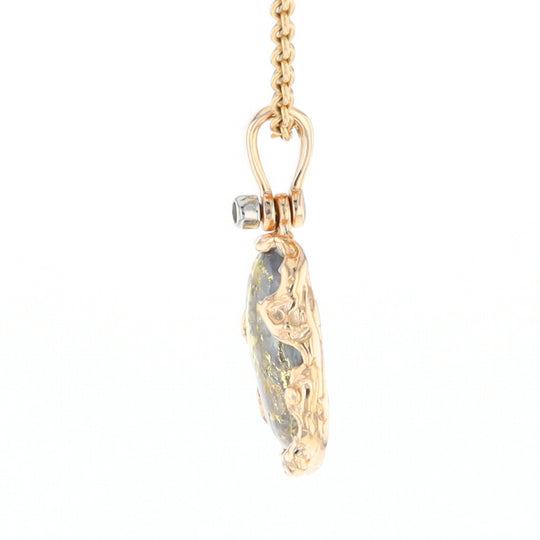 Serpentine & Gold Quartz Freeform Pendant