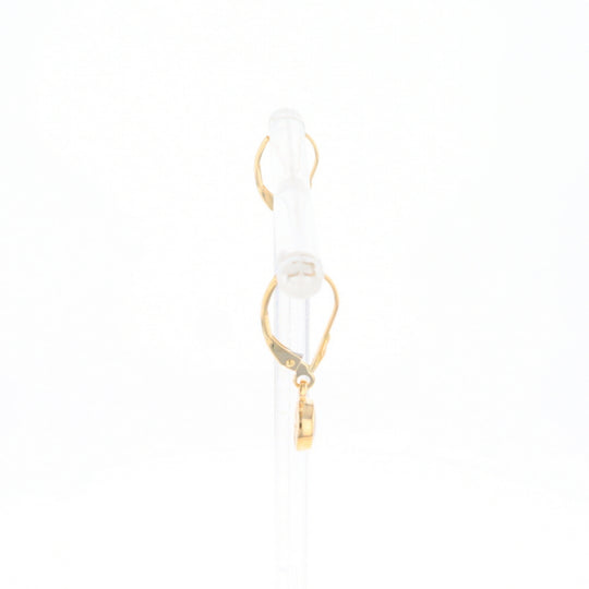 Gold Quartz Earrings Round Inlaid Design Lever Backs