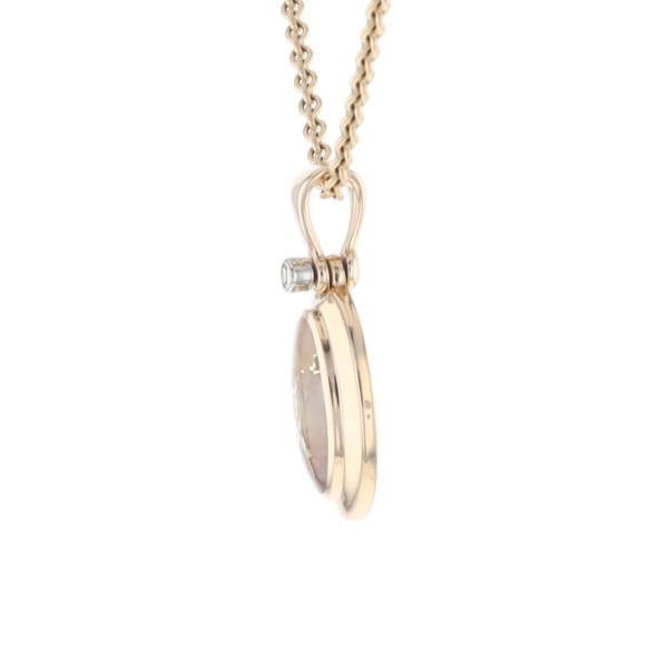 Gold Quartz Oval Inlaid Pendant with .02ct Diamond