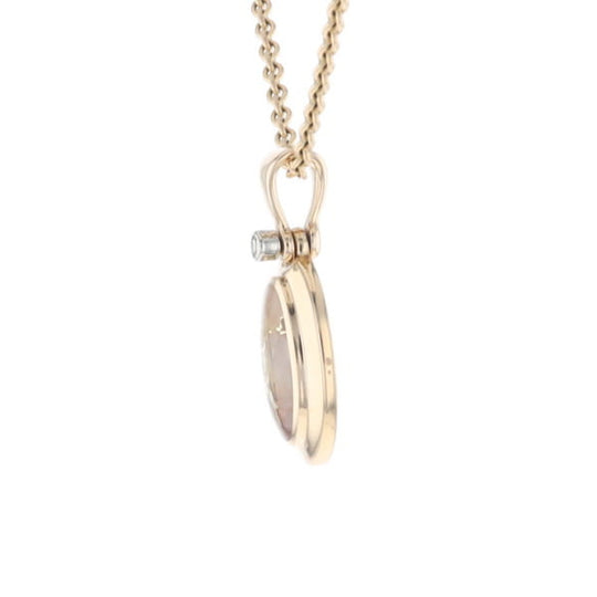 Gold Quartz Oval Inlaid Pendant with .02ct Diamond