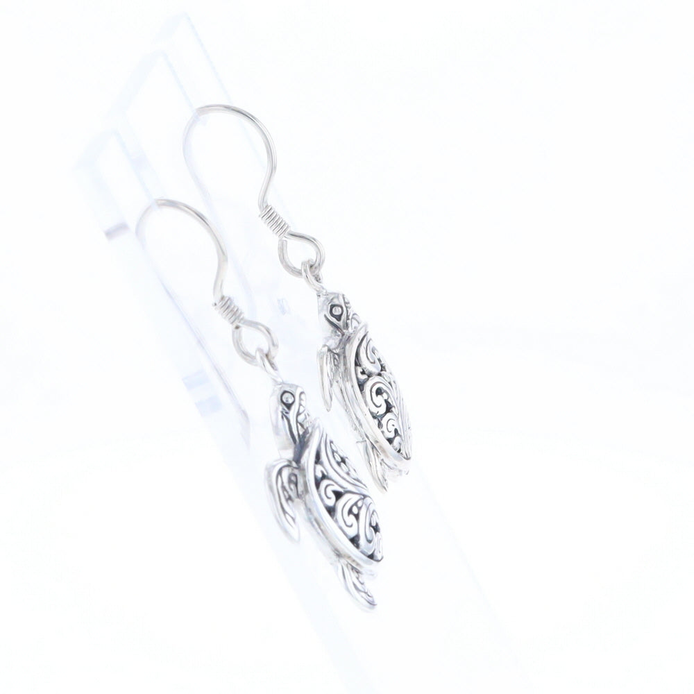 Silver Turtle Dangle Earrings