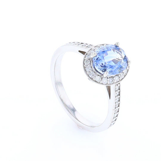 Oval Ceylon Sapphire with Diamond Halo Ring