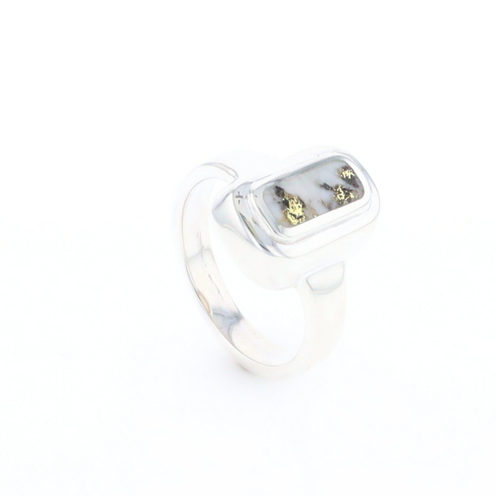 Sterling Silver Gold Quartz Inlaid Rectangular Ring - G3