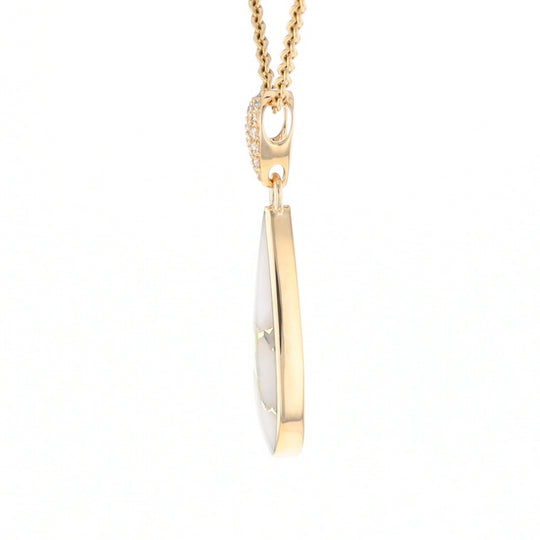 Gold Quartz Necklace, Tear Drop Inlaid Design with 0.11ctw Diamond Pave Pendant G2