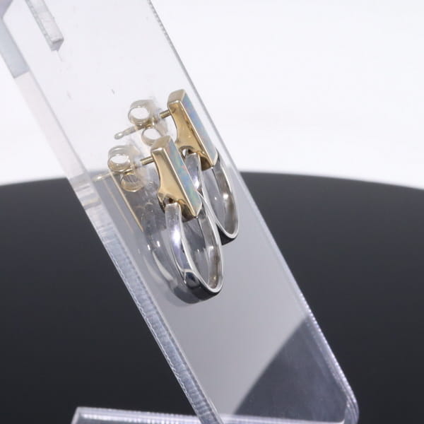 Opal Earrings Rectangle Inlaid Knocker Design Studs