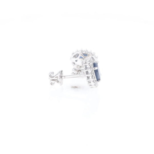 Oval Blue Sapphire Earrings With Halo