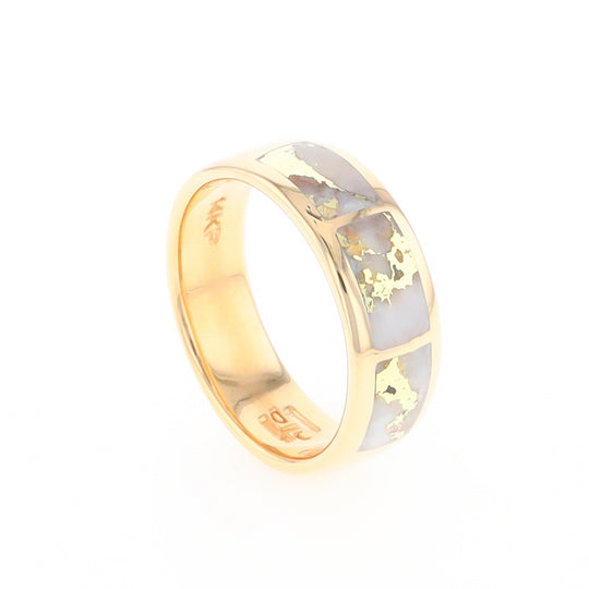 Gold Quartz Ring 3 Section Rectangle Inlaid Band