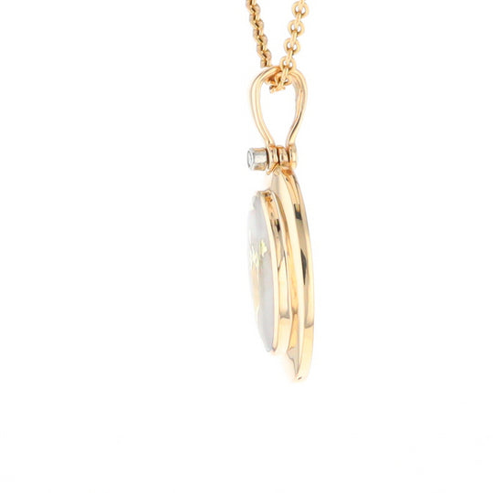 Gold Quartz Necklace Oval Inlaid Pendant with a .02ct Diamond