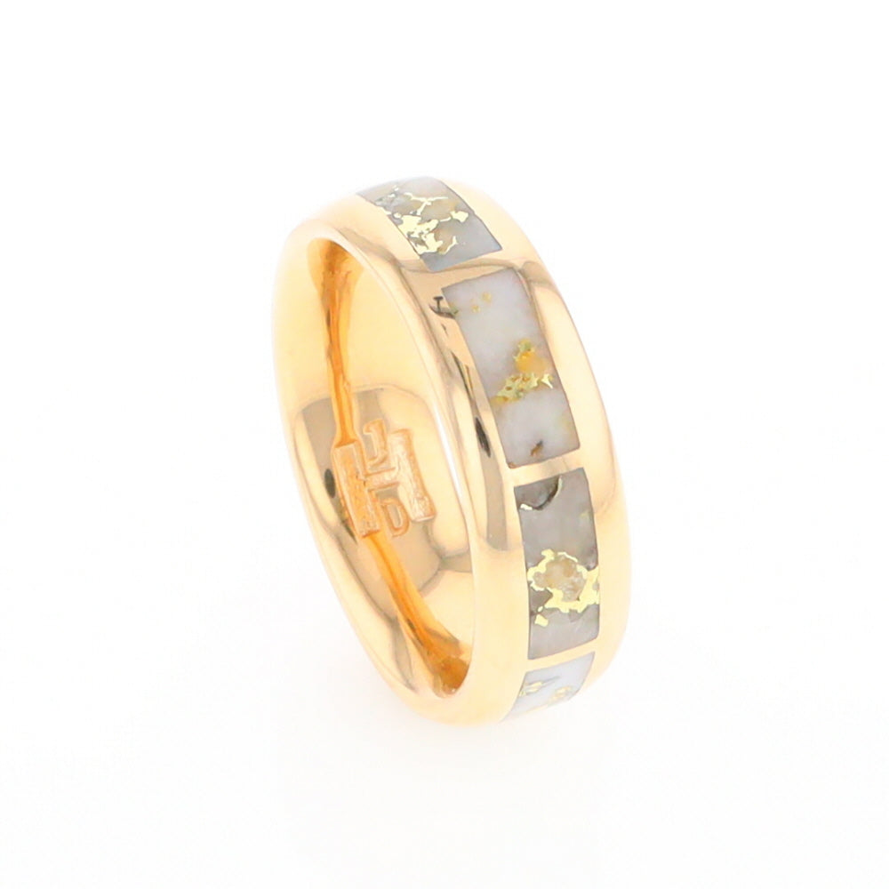 Gold Quartz Ring 8 Rectangle Section Inlaid Eternity Band