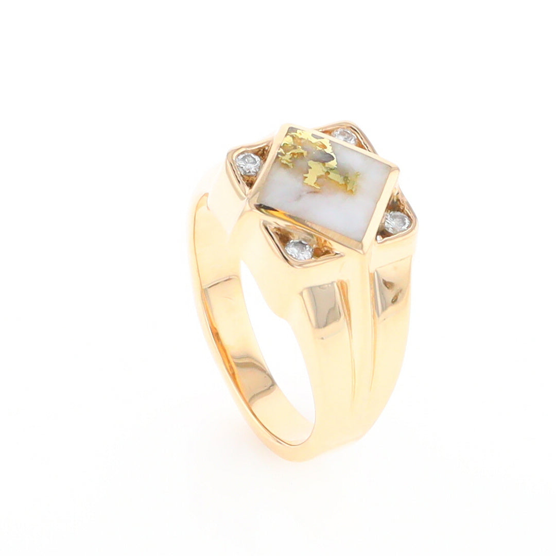 Gold Quartz Mens Ring with Diamond Accents