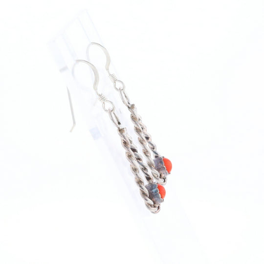 Native American Tear Drop Twist Coral Earrings