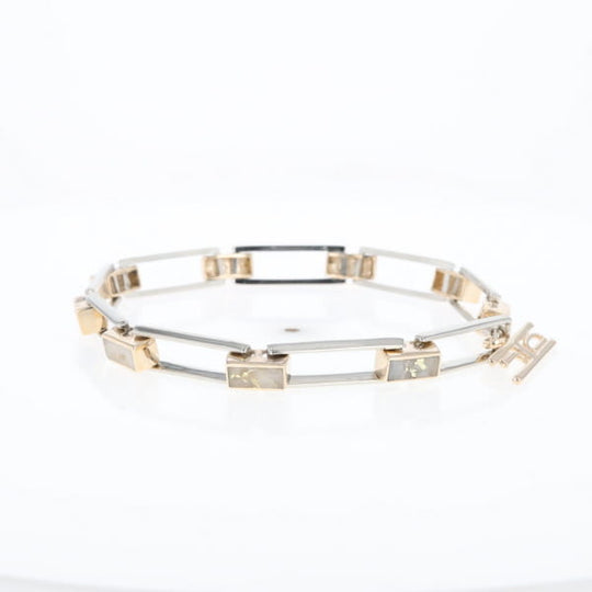 Gold Quartz Bracelet Rectangle Link Inlaid with Toggle Clasp G2