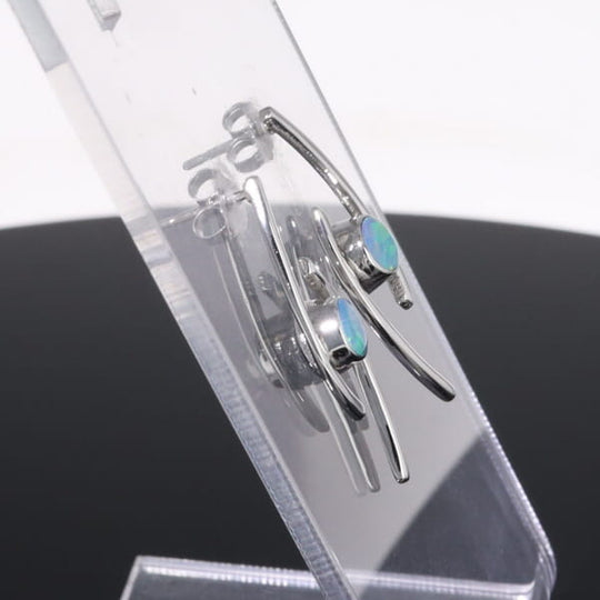 Opal Earrings Round Inlaid Double Curved Bar Design Studs