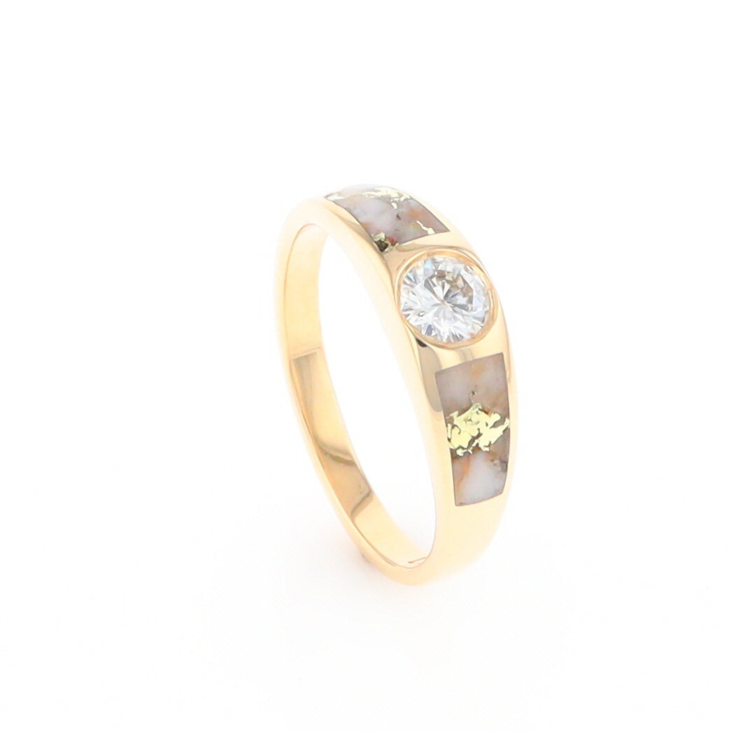 Gold Quartz Ring Double Sided Inlaid with a .61ct Round Diamond