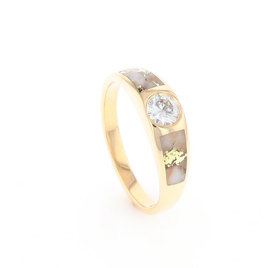 Gold Quartz Ring Double Sided Inlaid with a .61ct Round Diamond