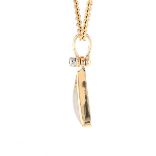 Gold Quartz Necklace Triangle Inlaid Pendant with .02ct Diamond