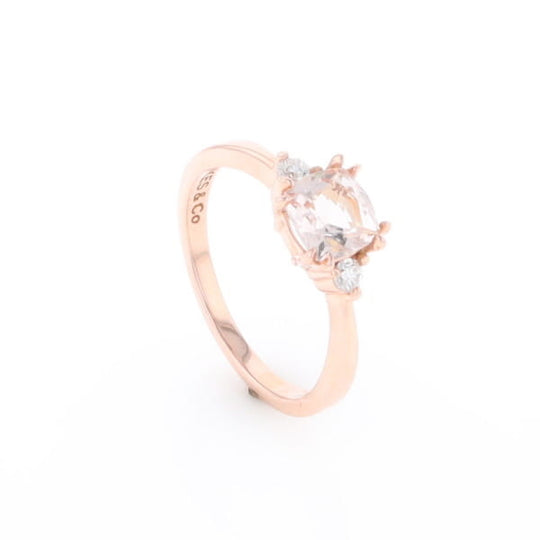 Morganite 1ct Cushion Cut  and Diamond Three Stone Engagement Ring