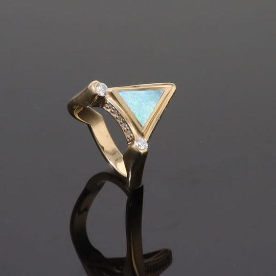 Opal Rings Triangle Inlaid Design with .31ctw Round Diamonds