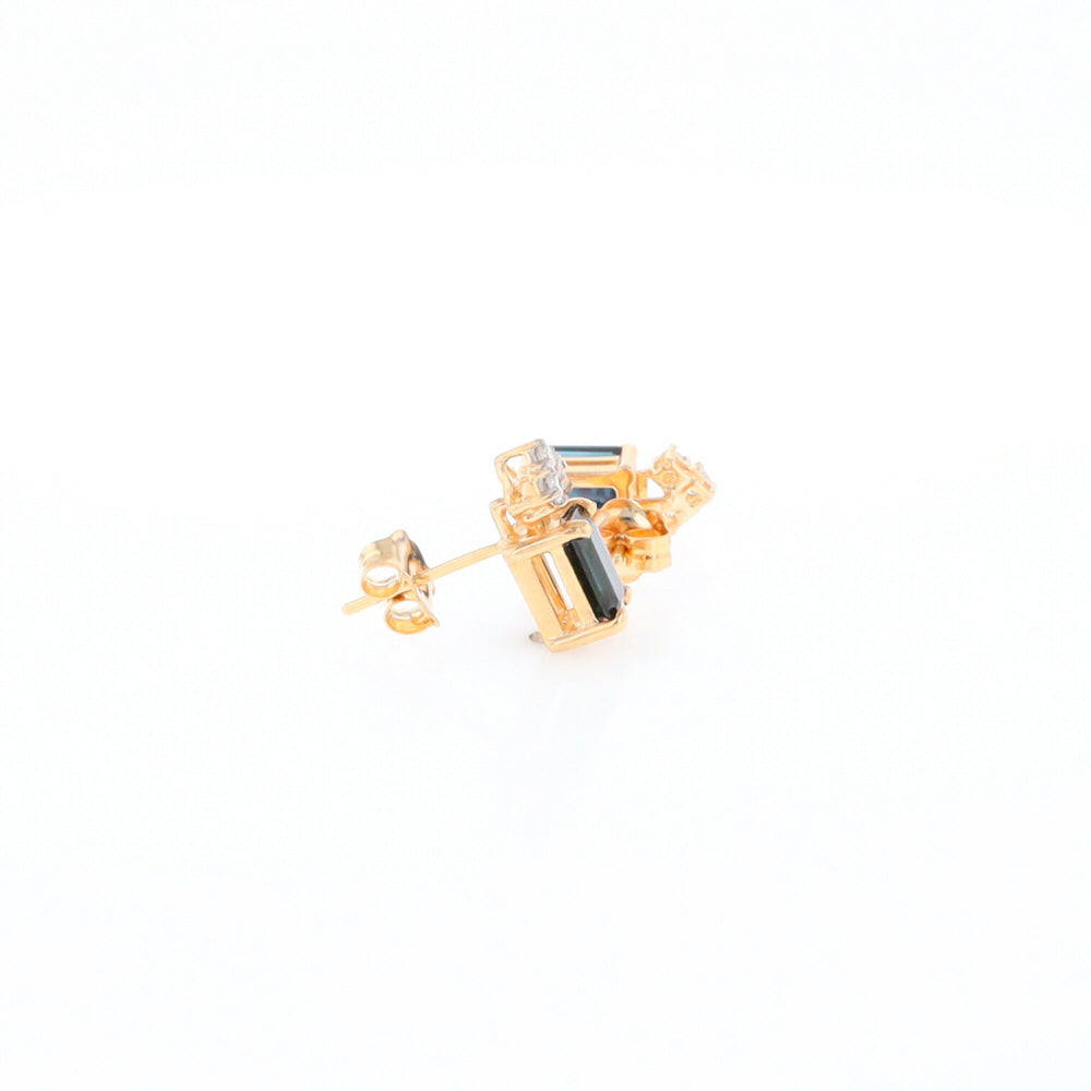 Rectangle Blue Sapphire Stud Earrings