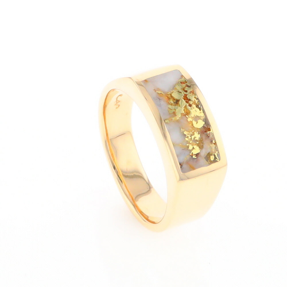 Gold Quartz Ring Rectangle Inlaid Design