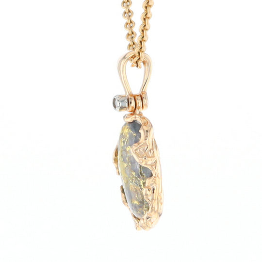 Serpentine & Gold Quartz Freeform Pendant
