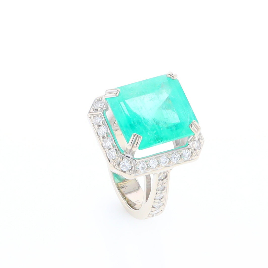 5.25ct Emerald Ring with Diamond Halo