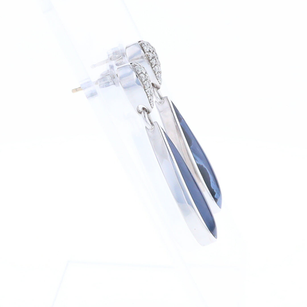 Natural Pietersite Inlaid Teardrop 0.22ctw Diamond Earrings