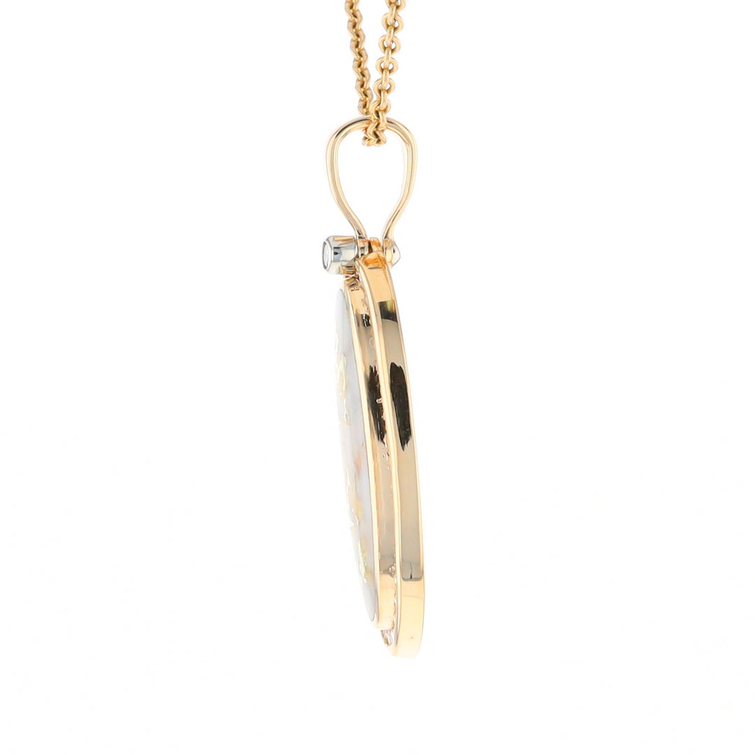 Gold Quartz Necklace .54ctw Halo Diamond Oval Inlaid Pendant