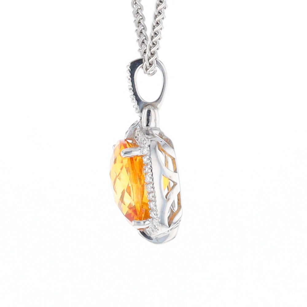 Checkered Citrine Diamond Halo Pendant