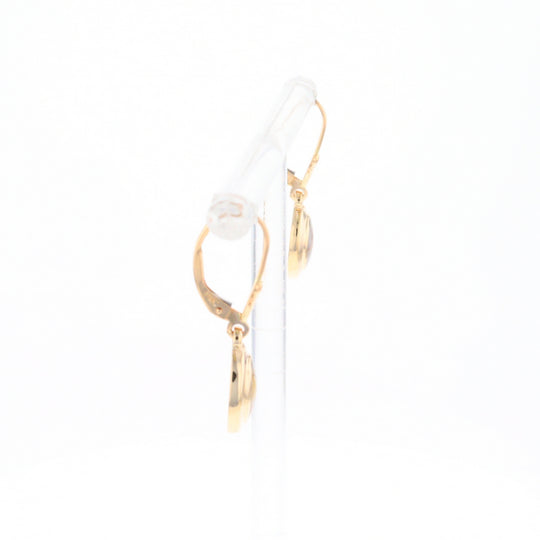 Gold Quartz Earrings Oval Inlaid Design Lever Backs - G2