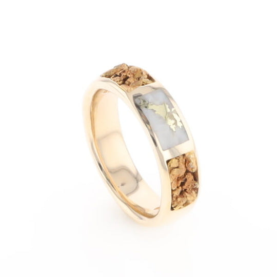 G1 Gold Quartz Ring Inlaid Center Natural Nugget Sides Band