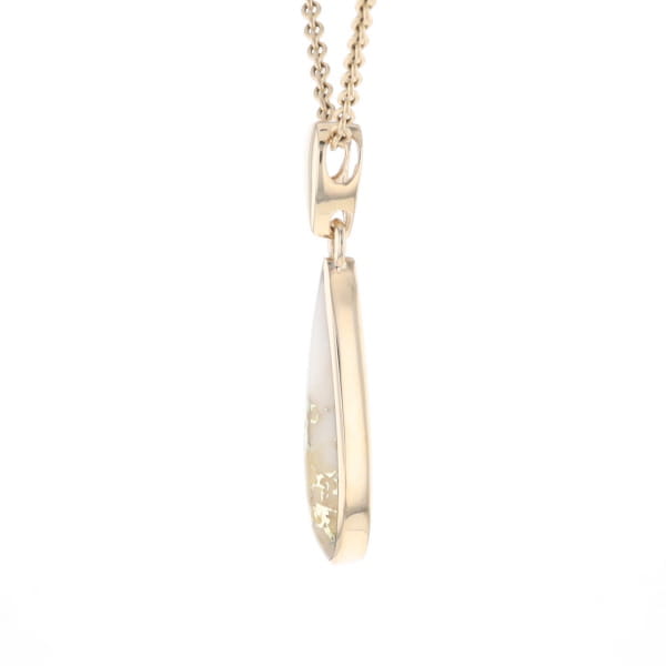 Gold Quartz Pendant Tear Drop Inlaid Design G2
