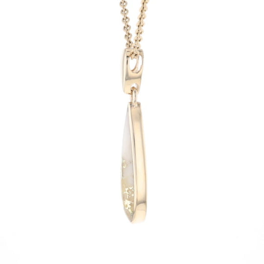 Gold Quartz Pendant Tear Drop Inlaid Design G2