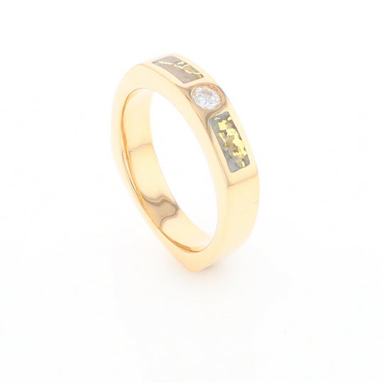 Gold Quartz Ring Double Sided Inlaid Design with .10ct Round Diamond G2