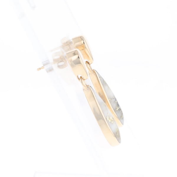 Gold Quartz Earrings Tear Drop Inlaid Design