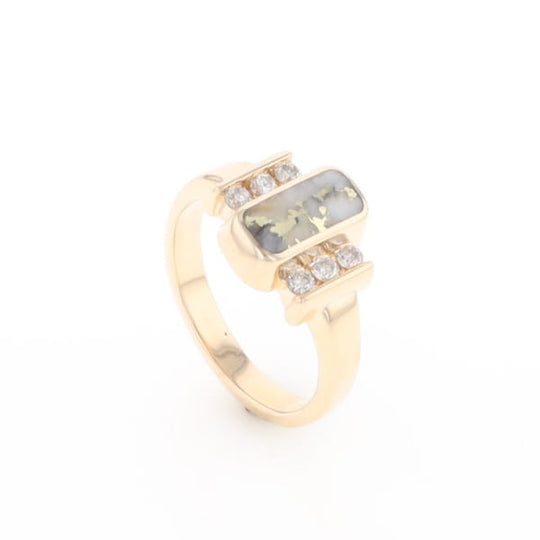 Gold Quartz Ring Oval Inlaid Design with .24ctw Round Diamonds