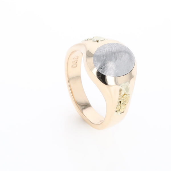 Oval Meteorite Inlaid Ring with Natural Gold Nuggets