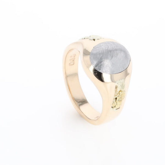 Oval Meteorite Inlaid Ring with Natural Gold Nuggets