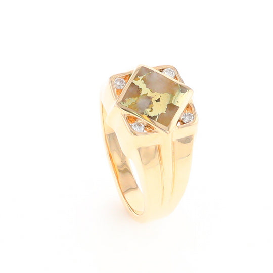 Gold Quartz Mens Ring with Diamond Accents