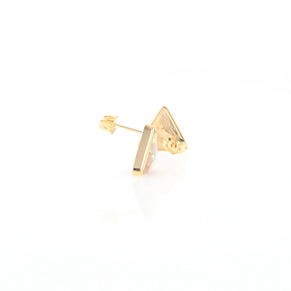 Gold Quartz Earrings Triangle Inlaid Studs - G2