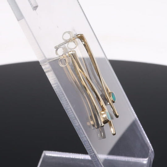 Opal Earrings Round Inlaid Double Curved Bar Design Studs