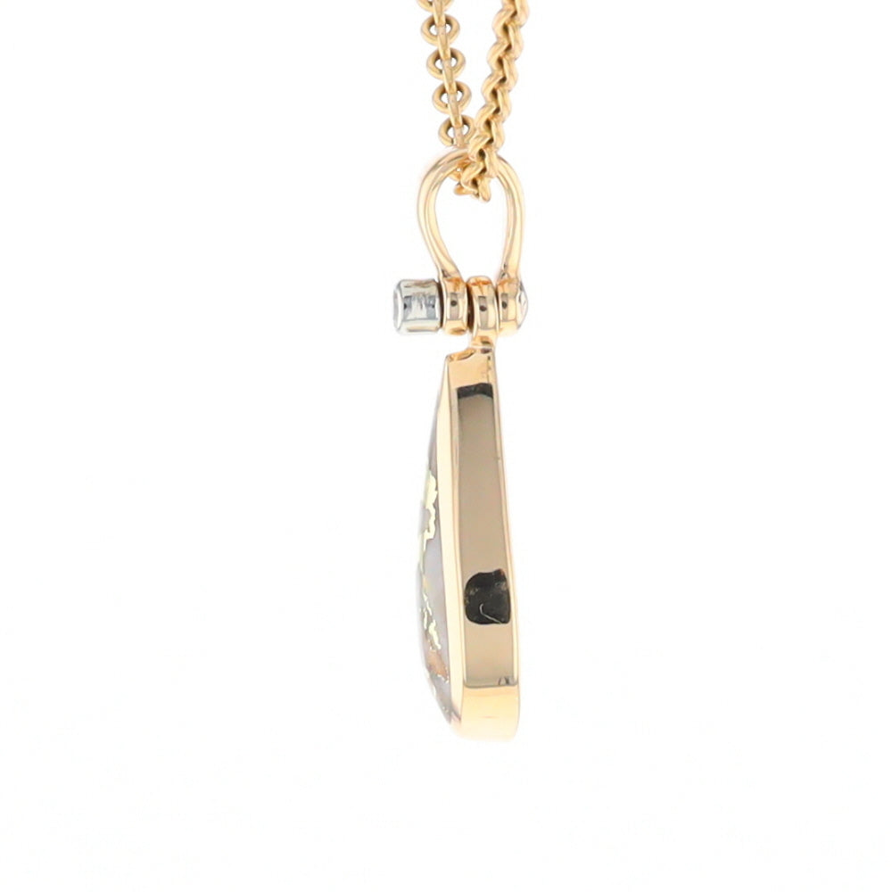 Gold Quartz Necklace Tear Drop Inlaid Pendant with .02ct Diamond