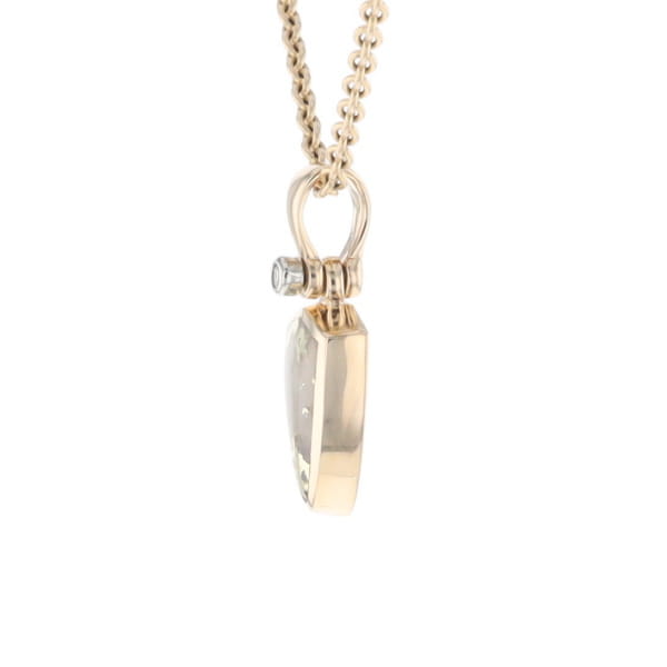 Gold Quartz Pendant Shield Shape Inlaid Pendant with .02ct Diamond