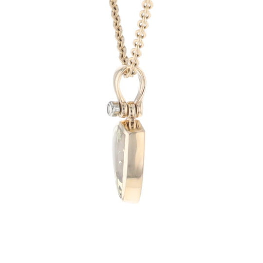 Gold Quartz Pendant Shield Shape Inlaid Pendant with .02ct Diamond