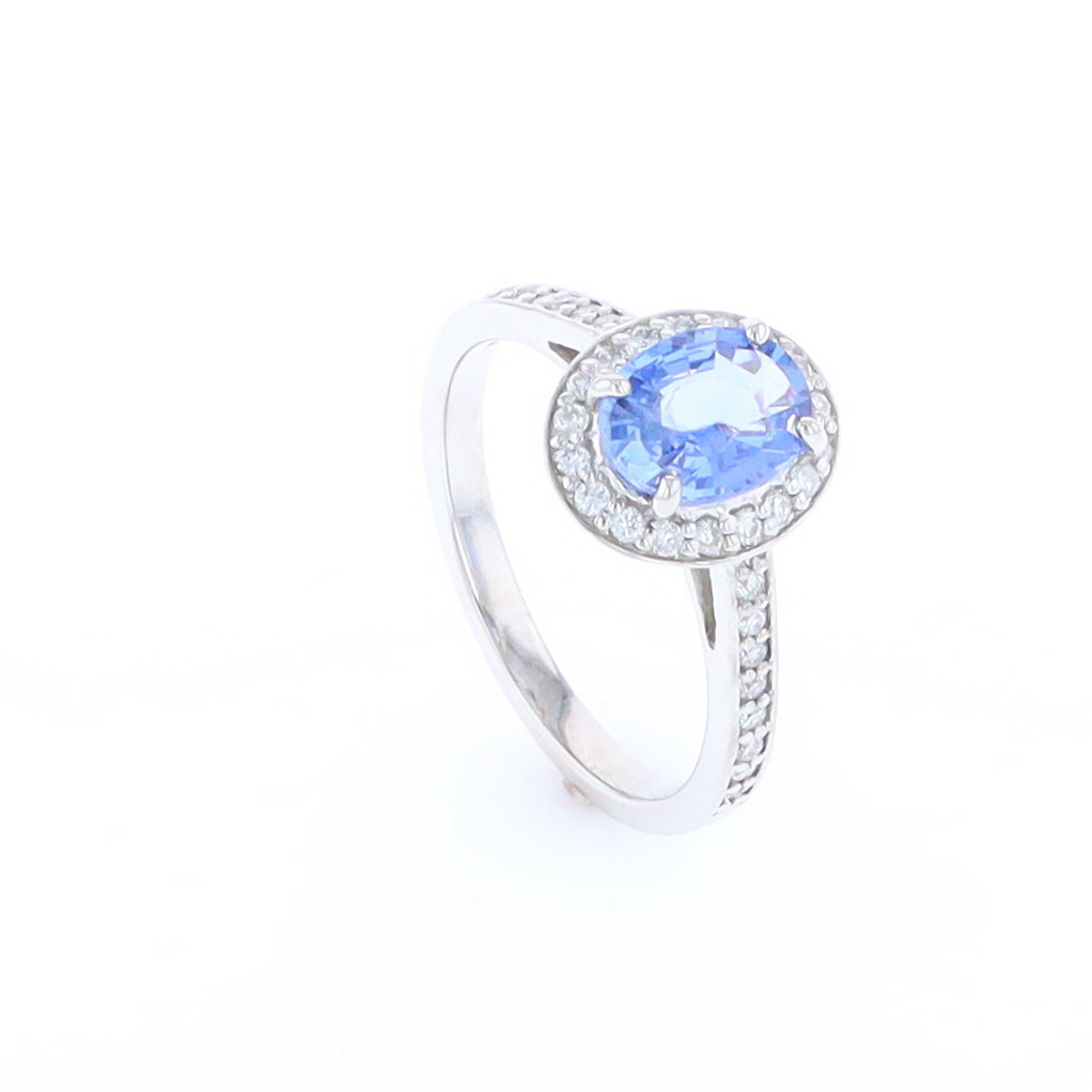 Oval Ceylon Sapphire with Diamond Halo Ring